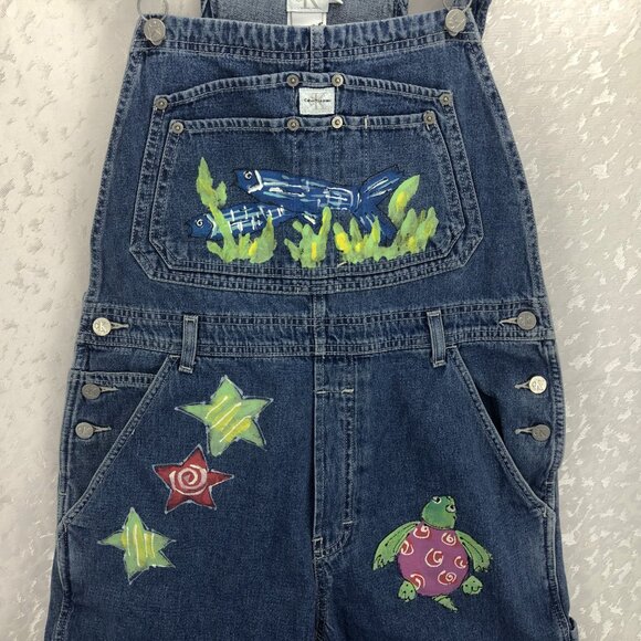 Calvin Klein Jeans Vintage Hand-Painted Denim Bib Overalls Size M - Picture 2 of 16